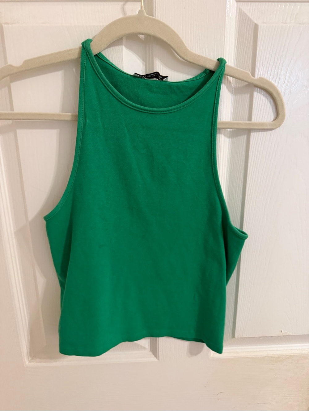 Zara Bright Green High-Neck Crop Tank Top